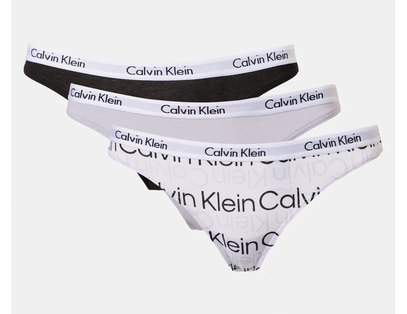 Calvin Klein Women's Carousel Thong 3-Pack - Black/Lavender/White