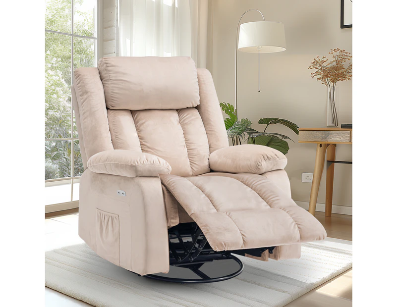 Advwin Recliner Chair Electric Massage Chair 8-Point Heating 360° Swivel Armchair Beige