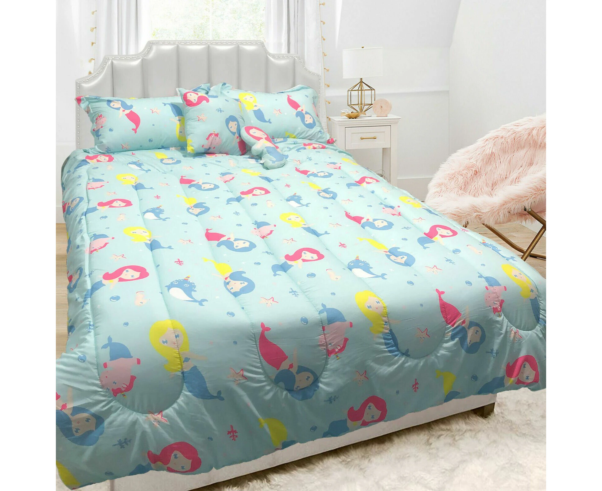 5 Piece Kids Comforter Set | 5pc Childrens Bedding Set | Kids Decor Bedding - Mermaids