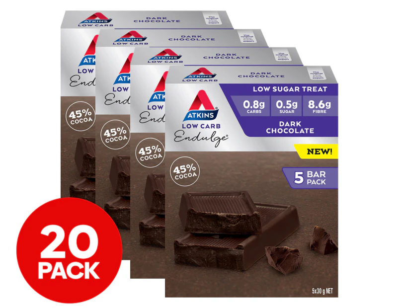 4 x 5pk Atkins Low Carb Endulge Bar Dark Chocolate