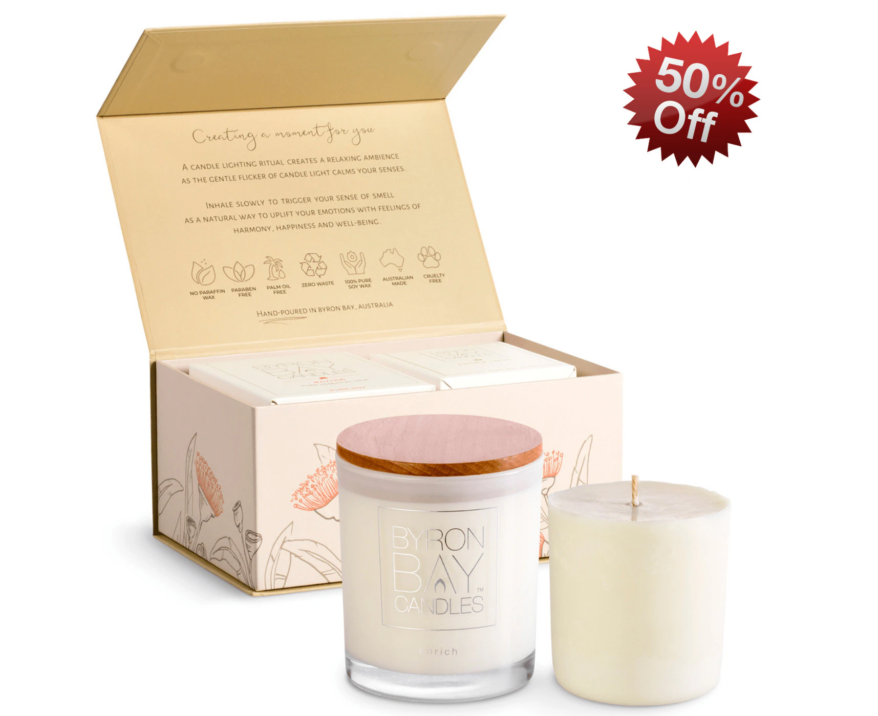 Byron Bay Candles | Scented Pure Soy Candle & Refill Candle Twin Gift Set - Coconut Lime