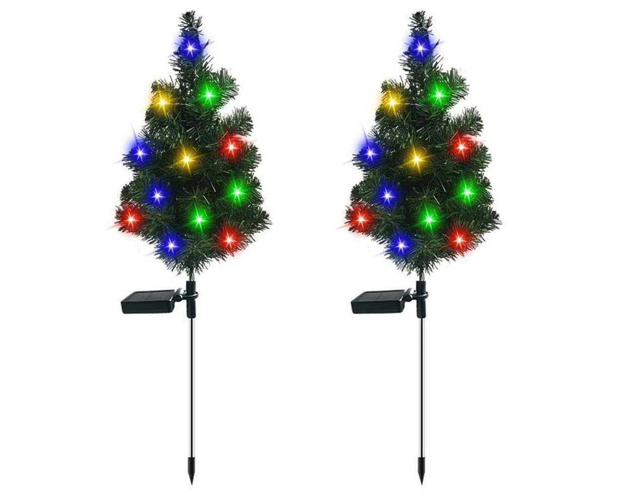 2 Pack Solar Christmas Tree Garden Stake Lights Outdoor Waterproof, Multi Color