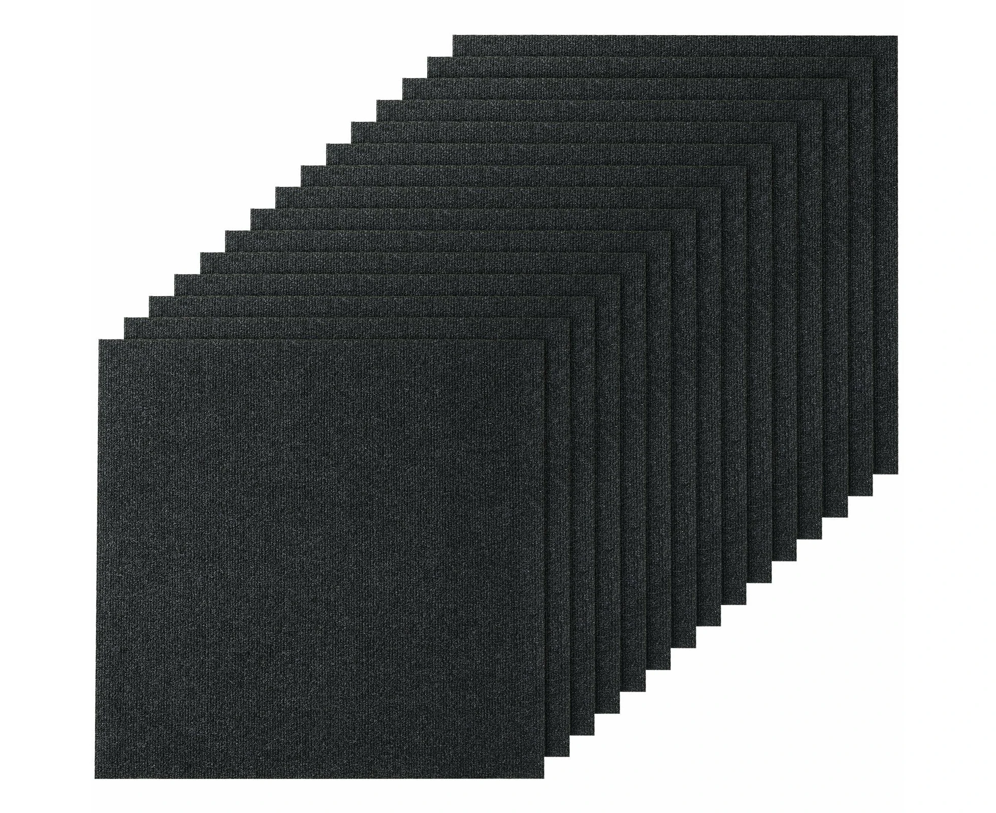 Self-Adhesive Carpet Tiles, 0.61m x 0.61m, Charcoal Black, 15-Pack, Easy Install