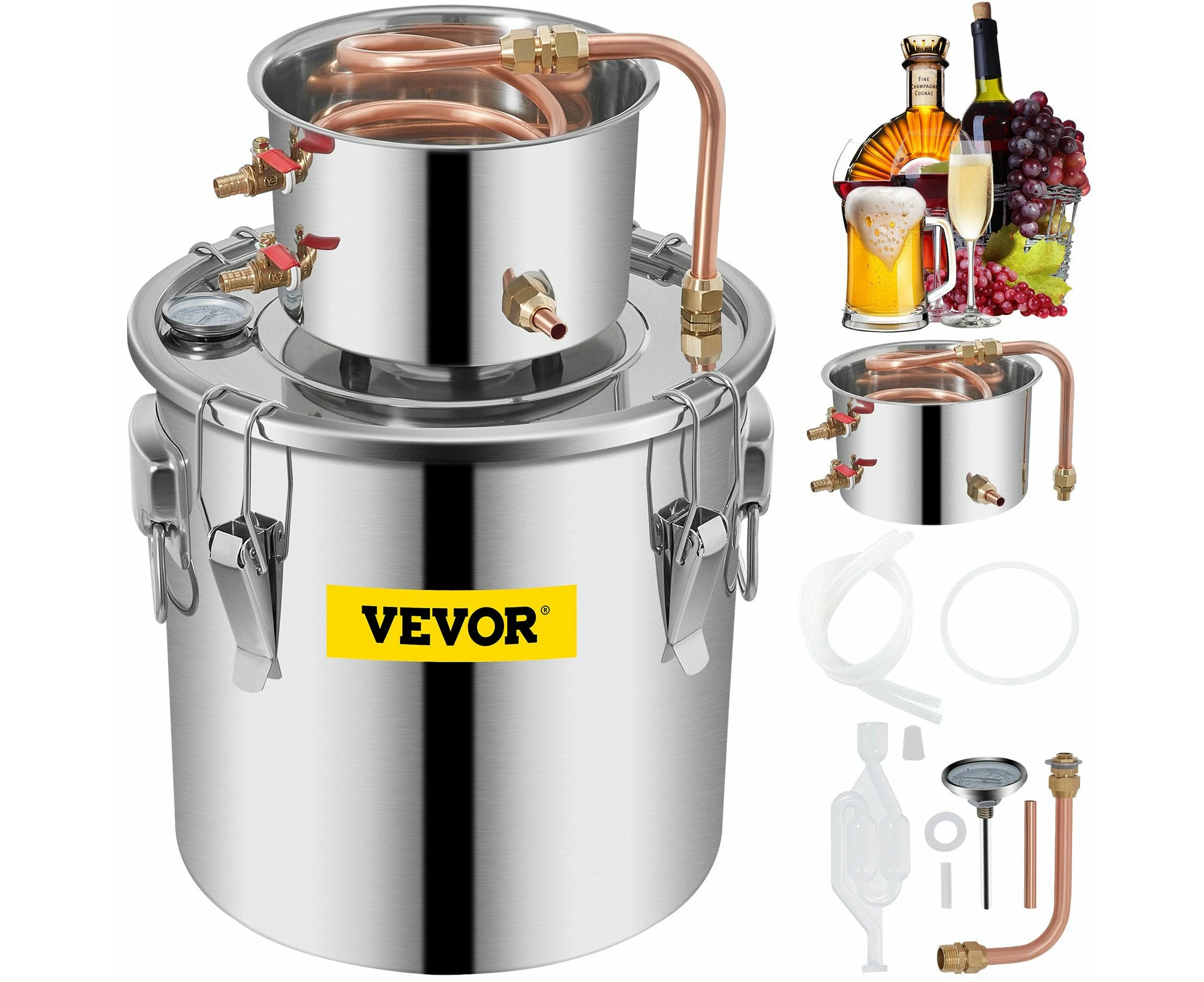 VEVOR Moonshine Still 3 Gal 12L Stainless Steel Water Alcohol Distiller Copper Tube