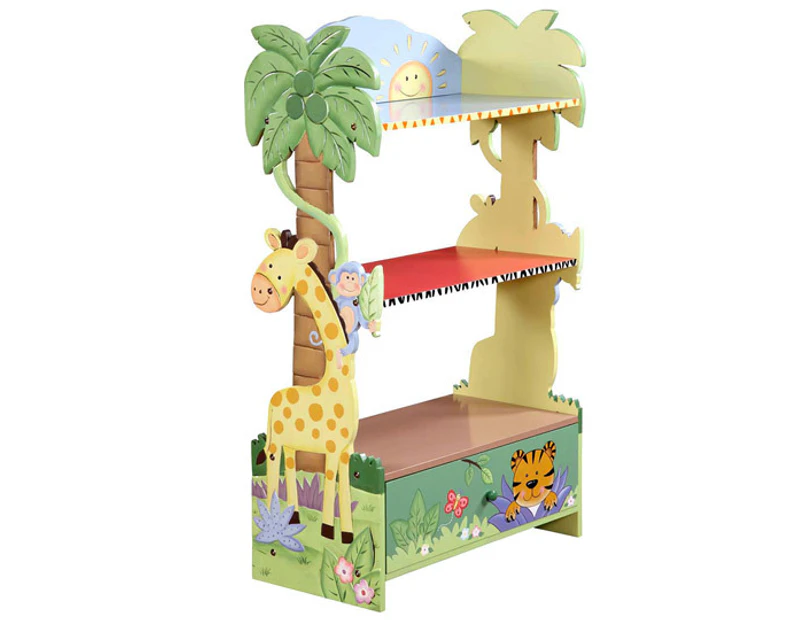 Kids 3-Shelf Sunny Safari Bookcase - Green