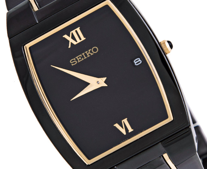 Seiko Men's Rectangular Dress Watch - Black/Gold 