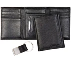 Calvin Klein Leather Trifold Wallet & Key Fob Set - Black